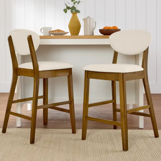Best Choice Products 2-Piece Mid-Century Modern Wood and Upholstered Counter Height Bar Stool Set Walnut/Cream {2}