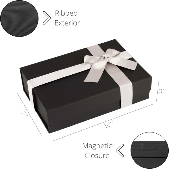 Premium Black Gift Box with Magnetic Closure 5 PACK - 10x7x3 inches - Includes Ribbon and Gift Card - Elegant Presentation Box for All Occasions {3}