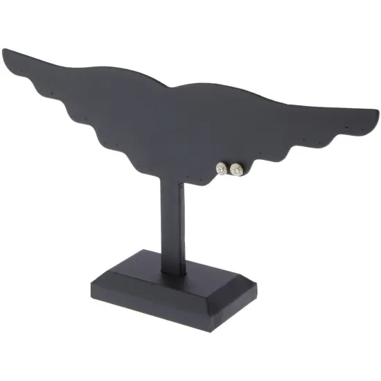 Plymor Black Faux Leather Wing Style, Ten Pair Earring Display Stand, 12.5" W x 6.5" H {3}