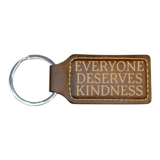 Keychain - Rectangle -Everyone Deserves Kindness - Leather Black/Silver {5}