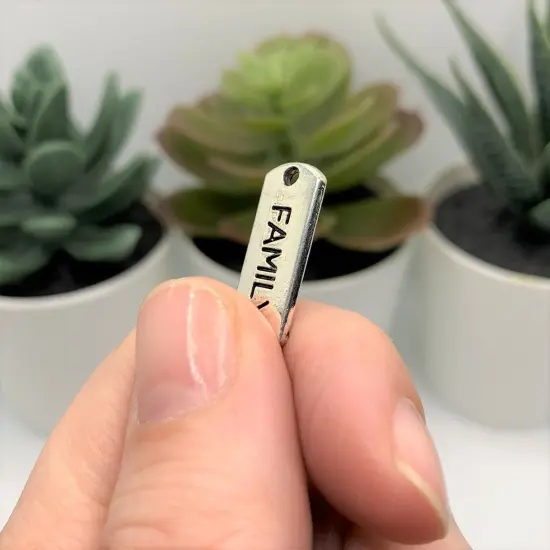 Silver Family Word Bar Tag Charms, 8x21mm {4}