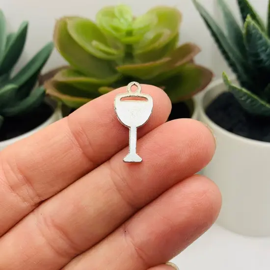 Red and Silver Wine Glass Charms, 29x9mm {4}