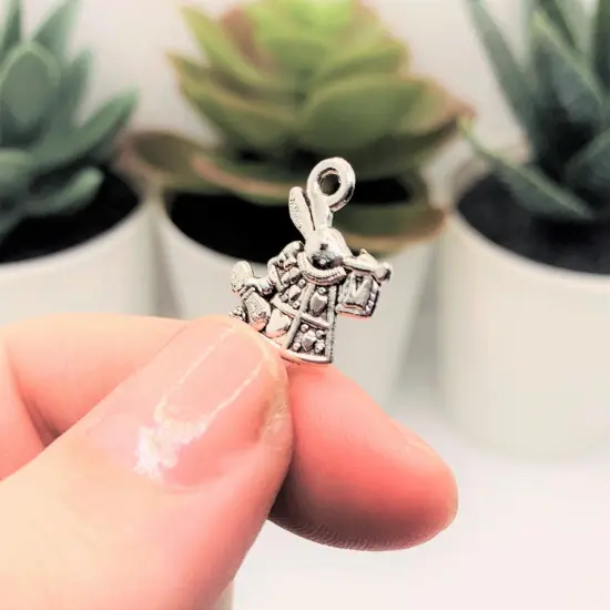 Silver White Rabbit Alice in Wonderland Charms, 20x15mm {4}