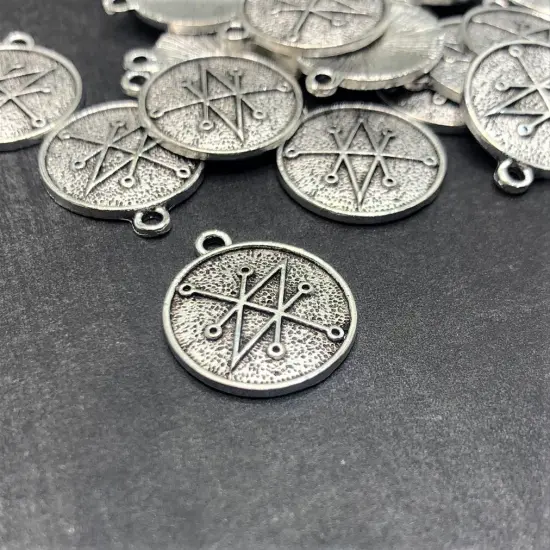 Antiqued Silver Azazel Demon Sigil Pendant Charm, 18x20mm {2}