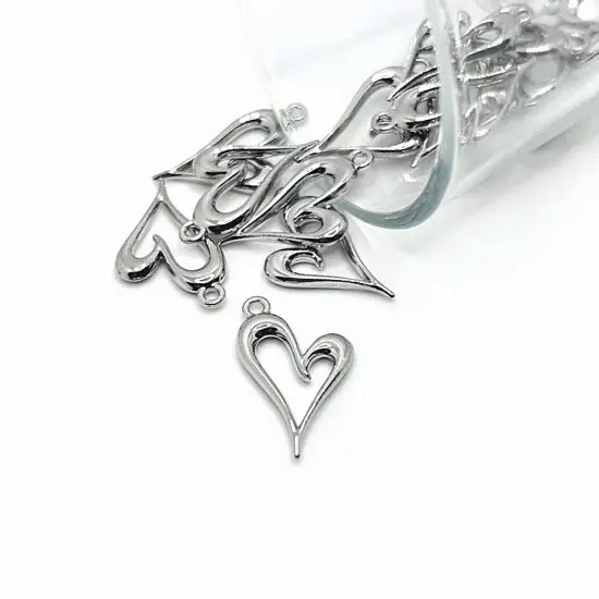 Silver Asymmetrical Heart Charms, 24x15mm {1}
