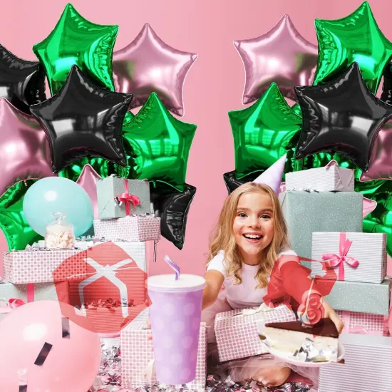 Pink Green Black Star Foil Balloon(Pink Green Black) {5}