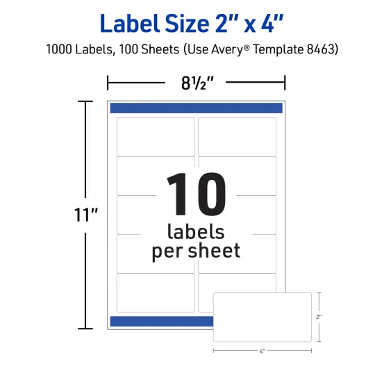 Avery Printable Shipping Labels with Sure Feed, 2" x 4" Customizable Stickers, White, 1,000 Blank Mailing Labels, Great for Mailing, Shipping, and More (8463) {5}