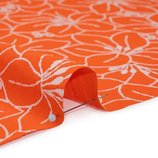 1 Yard Orange and White Hibiscus Floral Polyester Crepe with 3D Puffy Print Fabric 59 Inch Wide {3}