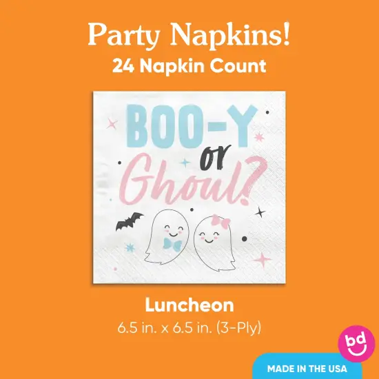 Big Dot of Happiness Boo-y or Ghoul Party Napkins, Halloween Gender Reveal Party Decor, White 3-Ply Paper Luncheon Napkins - 24 Count {5}