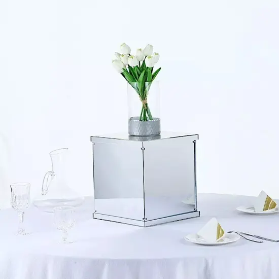 12" tall Silver Acrylic Display Box Centerpiece Wedding Pedestal Riser Column {1}