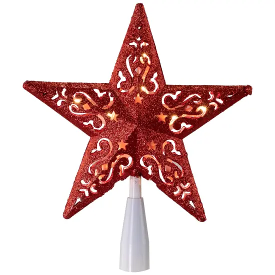 Northlight Lighted Glittered 5 Point Cut-Out Star Christmas Tree Topper - 9.75" -Red - Clear Lights {3}