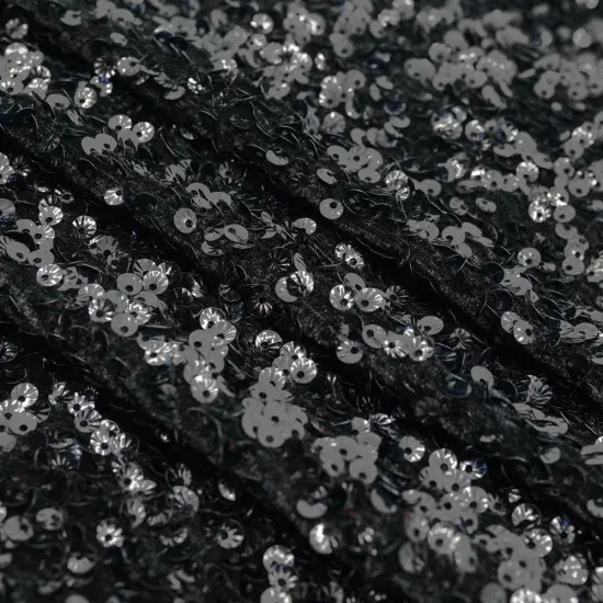 1 Yard 36" x 56" Sanibel Seashell Stretch Velvet Sequin Fabric Black/Black {3}