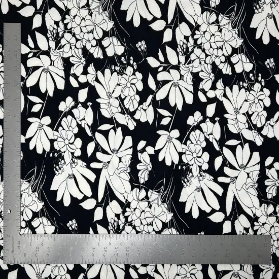 1 Yard Floral Liverpool Knit Fabric Textured Stretch Material for Dresses, Blouses, Tops, Skirts 58"-60" Width Black {1}