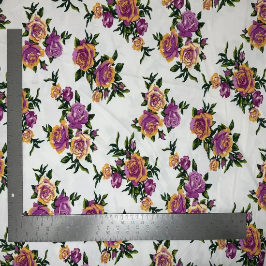 1 Yard Techno Crepe Knit Floral Print Fabric Soft Stretch 58"-60" Width Black/Green {2}