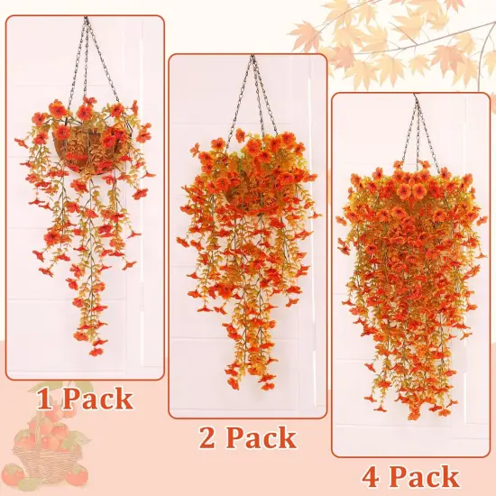 4 Pcs Artificial Hanging Fall Flowers Fake Mums for Outdoors {2}
