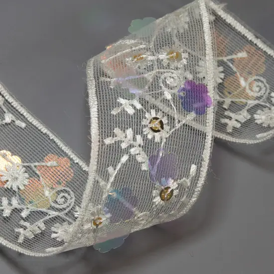 5 Yards of Odette 1-1/2" Embroidered and Sequined TapeTrim | 5 yard cut {4}