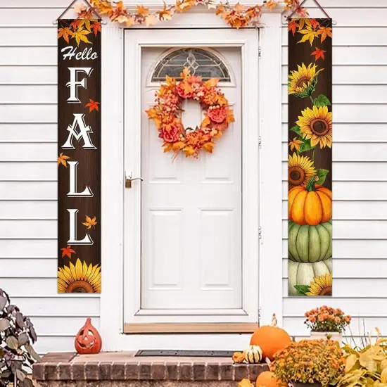 Hello Fall Porch Banner Sign {3}