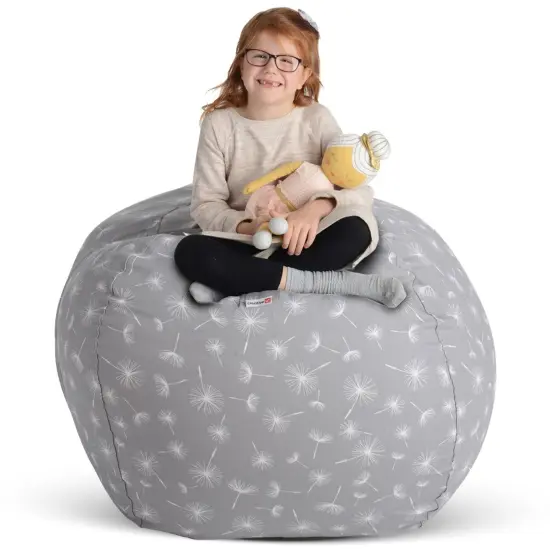 Creative QT Stuff &rsquo;n Sit Large 33&rsquo;&rsquo; Bean Bag Storage Cover for Stuffed Animals & Toys, Giant Beanbag Chair for Kids Ages 3&ndash;14, Bedroom Organizer for Christmas, Gray Dandelion {1}