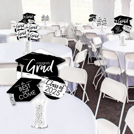 Big Dot of Happiness 2025 Black and White Graduation Party Centerpiece Sticks - Showstopper Table Toppers - 35 Pieces {3}