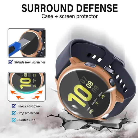 Insten 2-Pack Case Compatible with Samsung Active 2 40mm, Built in Screen Protector Soft TPU Bumper Cover, Full Around Coverage (Clear + Rose Gold) {2}