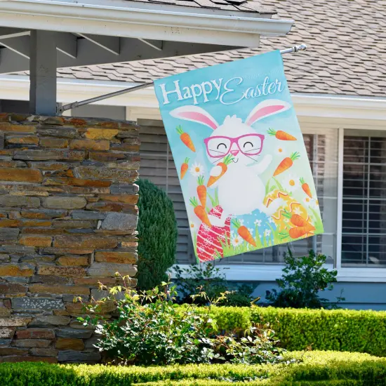 Northlight Happy Easter Bunny with Carrots Outdoor House Flag 28" x 40" Blue {4}