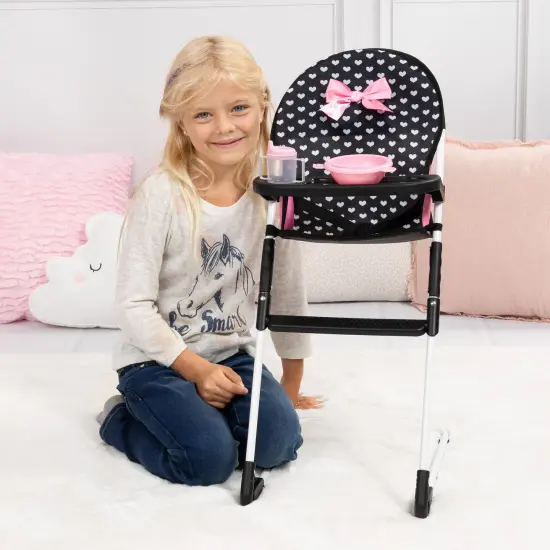 Bayer: Travel 9 Piece Set - Black, Pink, Hearts - Bed, Highchair, Playground & Accessories for Dolls Up to 18", Kids Toy, Ages 3+ {6}