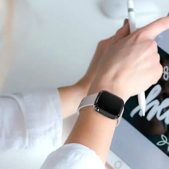 Screen Protector compatible with Fitbit Versa 2 Smartwatch, with Soft TPU Rubber Protective Case All Around Shockproof Bumper Full Cover, Clear/Black by Insten {2}