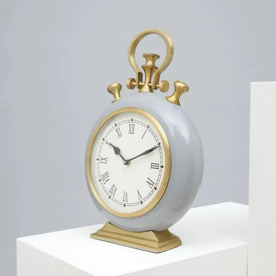 Modern Aluminum Desk Clock - 10" x 3" x 14" Grey/Golden {2}
