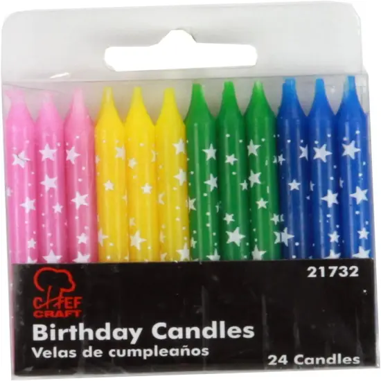 Chef Craft 24pc Assorted Color 2.5 Inch Tall Classic Star Birthday Candles Set {3}