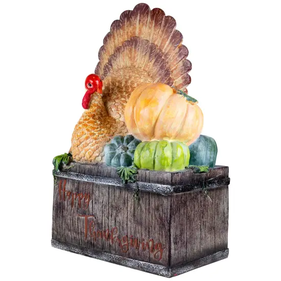 Northlight Happy Thanksgiving Turkey and Pumpkins Box Figure - 20.25" Orange {5}