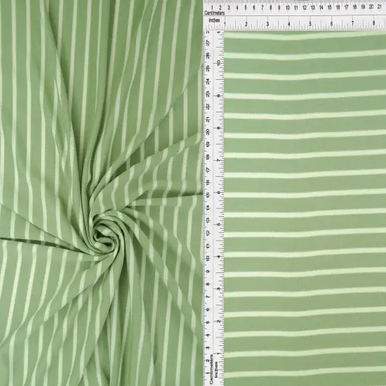 Striped Viscose Crepe Fabric 1 Yard Soft Draping Texture Lightweight 58/60" Wide Sage {1}