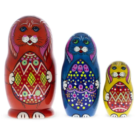 Set of 3 Bunnies with Easter Eggs Nesting Dolls {3}