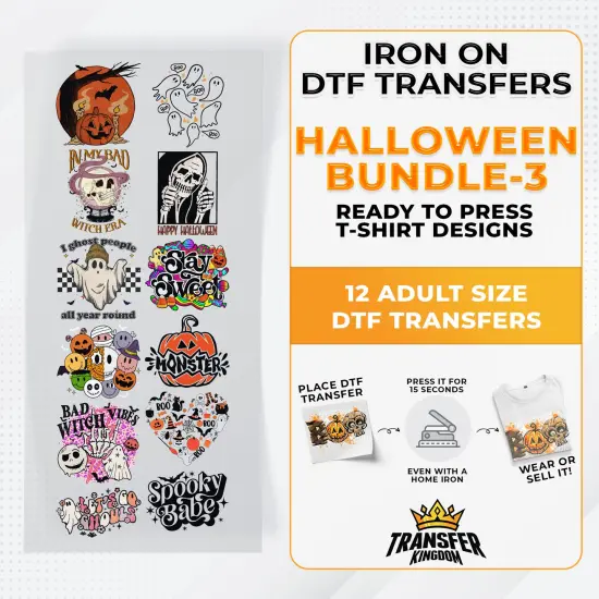 Iron on DTF Transfer Halloween Bundle 3 - 12 Best Seller T-shirt Designs Ready To Press {1}