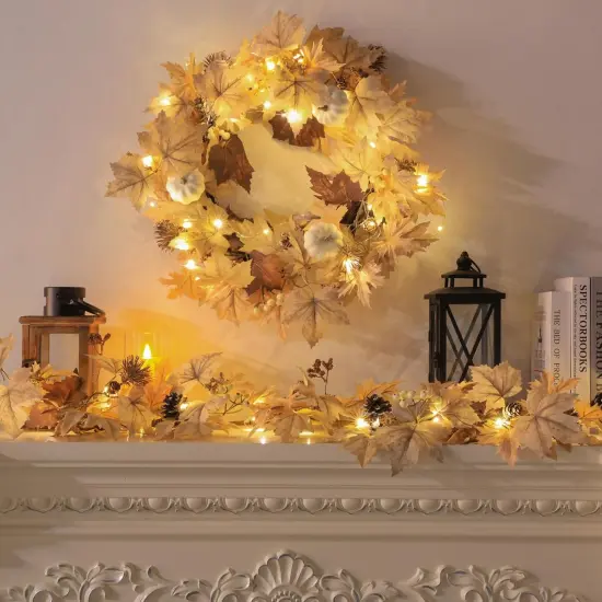 Realistic Fall Garland with Lights, 6 FT Real Touch Feel Leaves Garland {5}