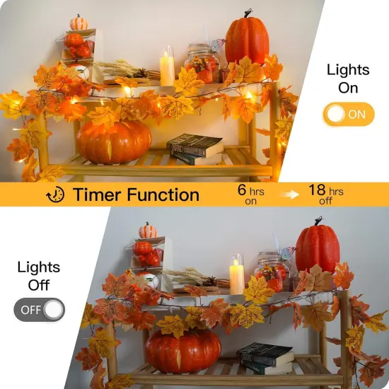Fall Leaves Garland with Lights, 20LED Battery Operated Fall Lights {5}