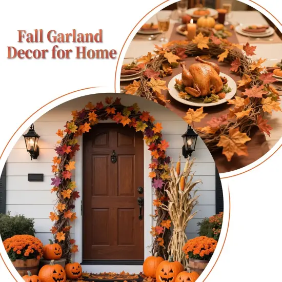 2PCS Fall Leaf Garland - Maple Fall Decorations for Home 5.7Ft {4}