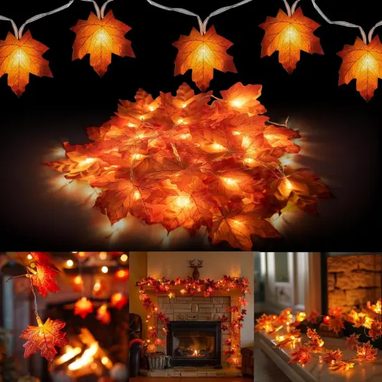 4 Pack Fall Maple Leaf String Lights - 40FT 80 LED Battery {1}