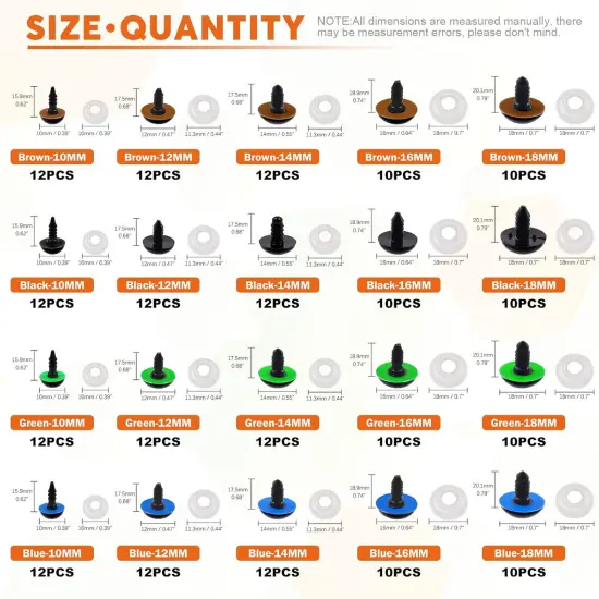 224 Sets Plastic Safety Eyes 10 12 14 16 18mm {2}