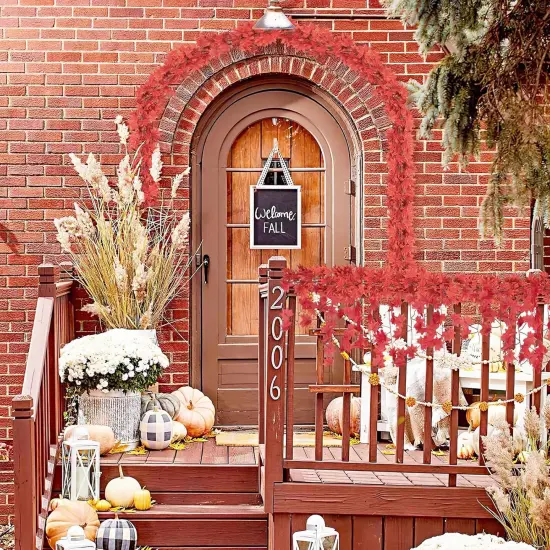 14 Pack 98Ft Fall Leaf Garland, Hanging Vines Artificial (Red Brown) {2}