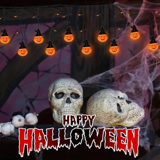 Halloween Curtain Pumpkin Hat Lights {4}