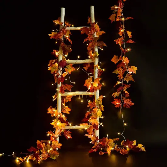 2 Pack Fall Vine Garland with 16.4Ft 40 LED String Light, 5.9Ft Maple Leaf Artificial {4}