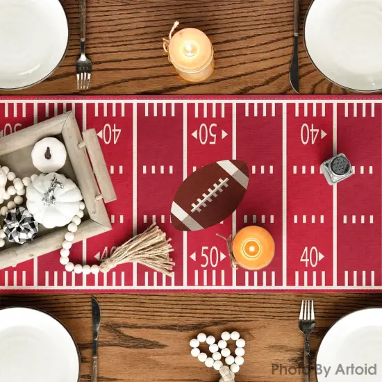 Red Touch Down American Football Court Table Runner,13x72 Inch {3}