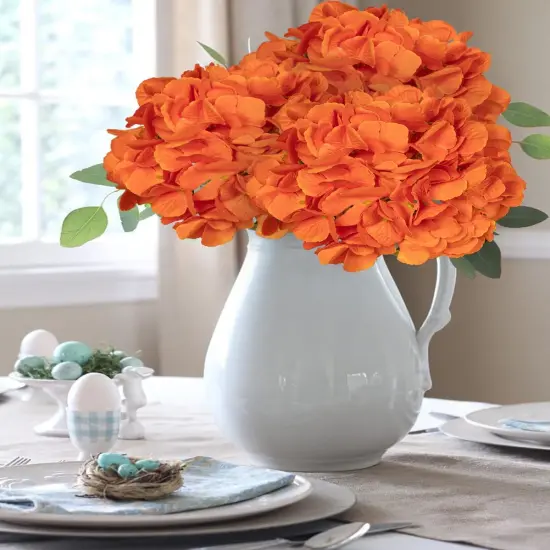 3PCS 21" Faux Hydrangea Long Stems Flowers - Orange {3}