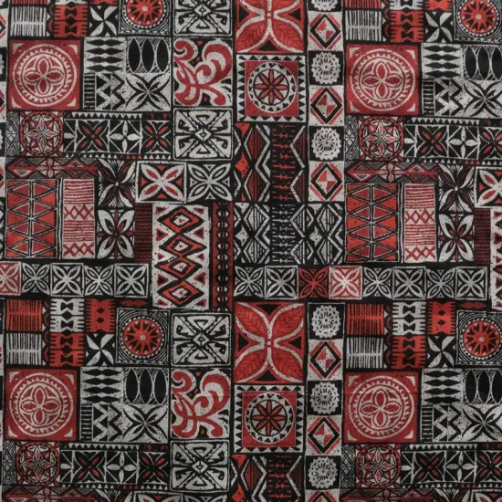 1 Yard Traditional Polynesian Tapa Pattern Durable Polyester Fabric for D&eacute;cor Projects 60 Inch Width Red {4}
