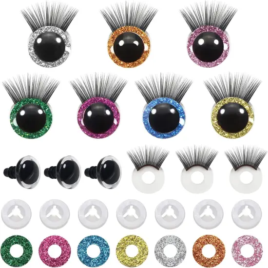 28pcs 12mm Safety Eyes Plastic Glitter Safety Eyes with Eyelashes and Washers {1}