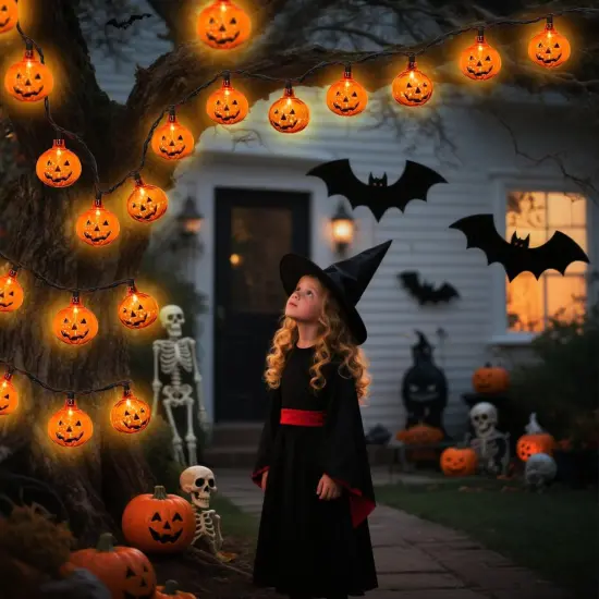8.5FT LED Halloween Pumpkin String Lights - Jack O Lantern-Clear {2}