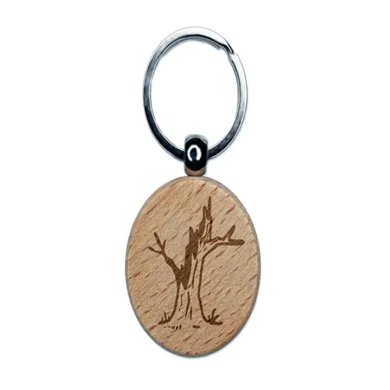 Dead Tree Stump Wood Engraved Wood Round Keychain Tag Charm {1}