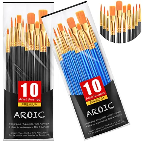 Acrylic Paint Brush Set 2 Packs/20 Pieces Watercolor Brushes Nylon Hair for All-Purpose Oil and Watercolor Painting Artists (Black and Blue) {1}