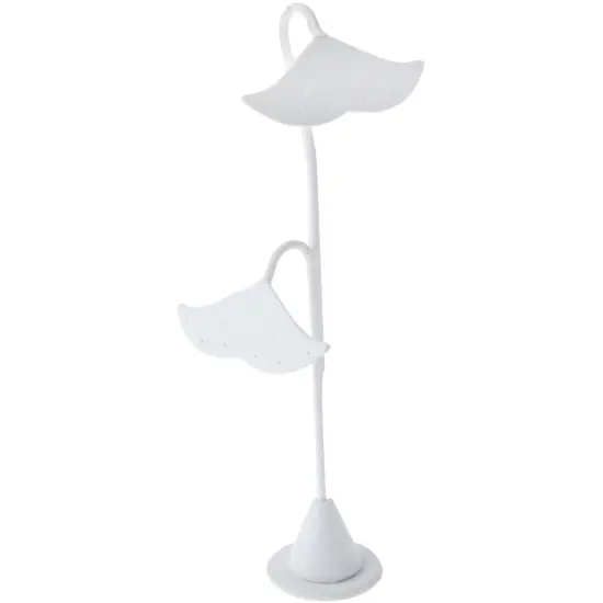 Plymor White Faux Leather Double Fish Tail Style, Four Pair Earring Display Stand, 3.5" W x 2" D x 8.625" H {1}