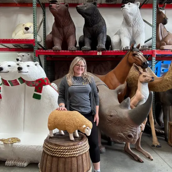 Baby Merino Ewe Head Down Life Size Statue {3}